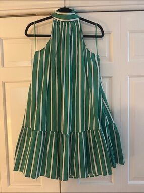 Rachel Zoe Green and White Striped Halter Dress